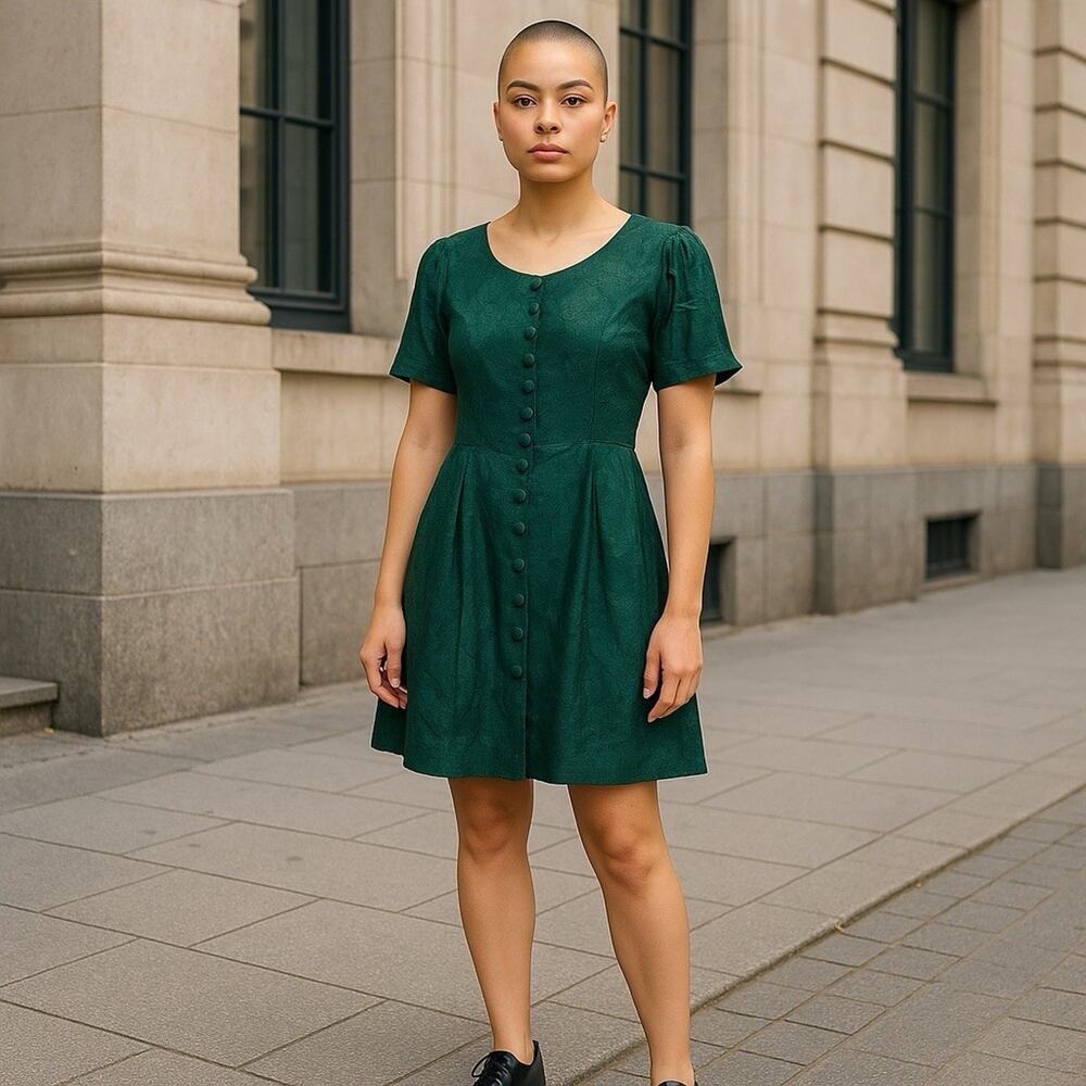 Vintage Jamie Brooke Dress Dark Green Button Up Sz 9/10 W Tag